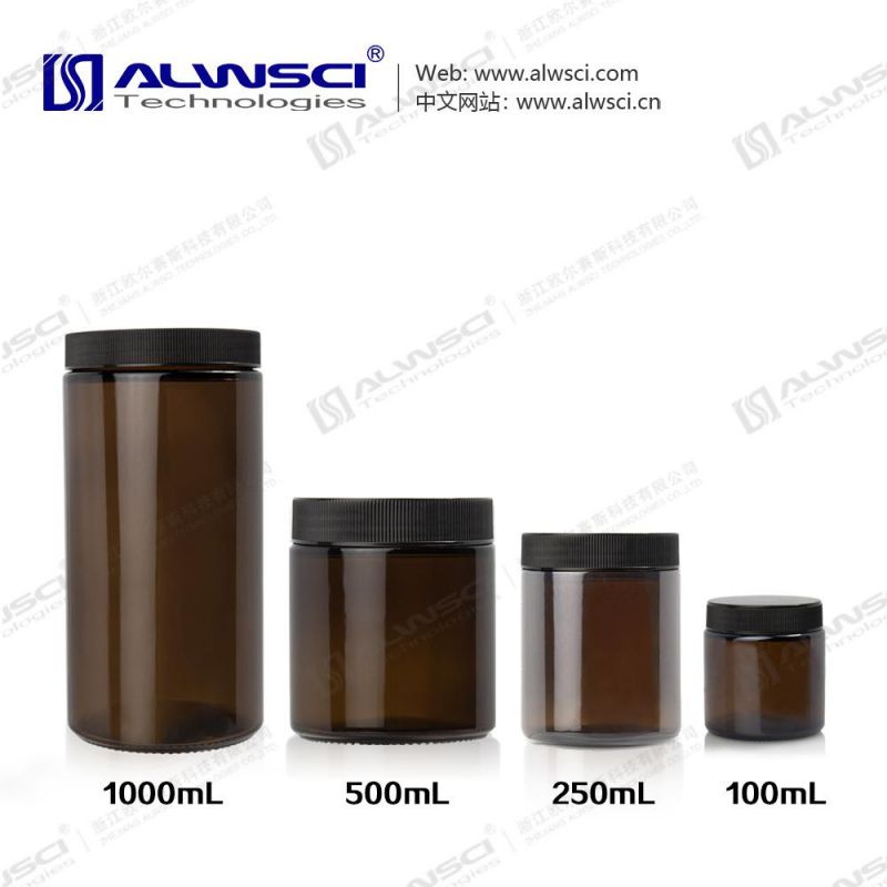 Alwsci 500ml Wide Mouth Amber Glass Soil Sampling Bottle with PP Cap and Septa