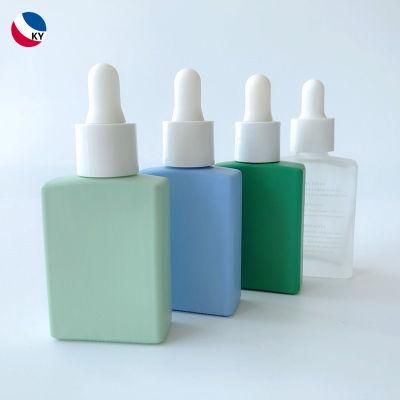 Wholesale 30ml 50ml Empty Frosted Green Blue Rectangular Matte Glass Essential Oil Dropper Bottles