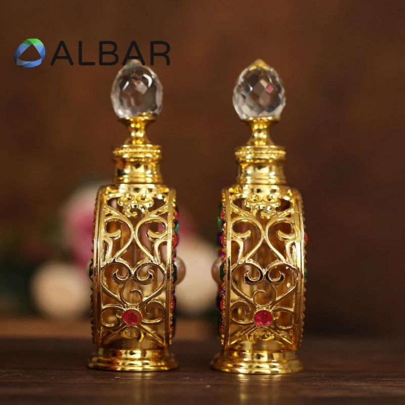 Thick Base Metal Attar Oud Fragrance Glass Bottles for Face Serum Essential Oil Care