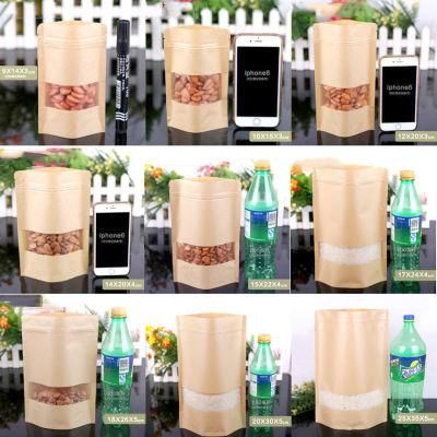 Wholesale Ziplock Brown White Kraft Craft Paper Standing up Pouches Food Packaging Zipper Bags with Window