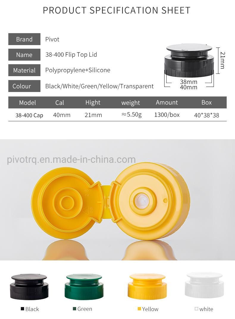 38/400 Food Grade Yellow Plastic Silicone Valve Flip Top Cap Syrup Cap for Pet Honey Bottles