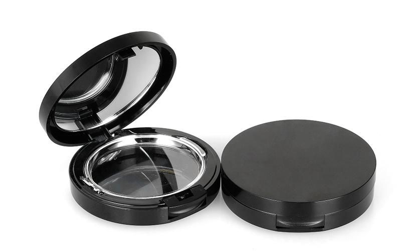 Low Price Black Unique Shape Cosmetic Container Round Empty Plastic Compact Powder Case with Mirror