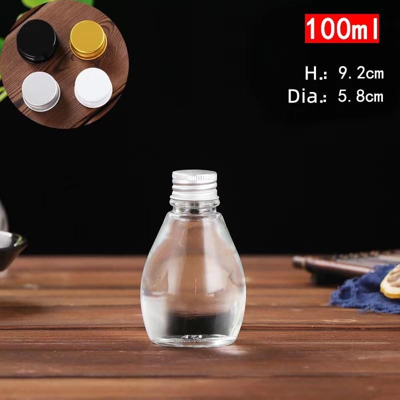 Drip Shape Spirit Liqour 100ml 280ml 350ml 500ml Glass Juice Wine Bottle for Beverage with Aluminim Screw Cap