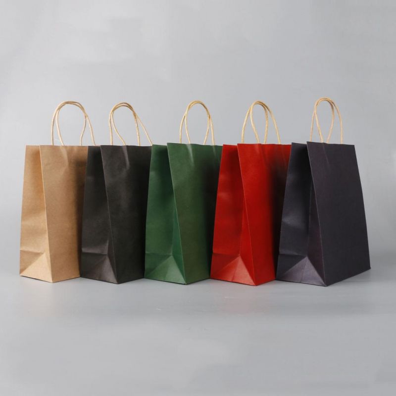 Customized Design Recycled Brown/White Kraft Paper Shopping Handle Bag with Logo Printed