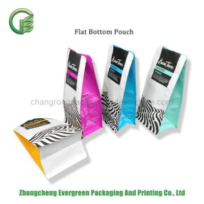 Custom Design Flat Bottom Box Pouch High Water Vapor Barrier Degassing Valve Pocket Zipper Laminated Plastic Flexible Food Packaging Pouch