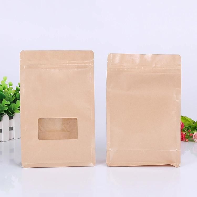 500g Eight Sides Seal Packaging Bag / Quad Seal Foil Flat Bottom Coffee Pouch with Clear Window