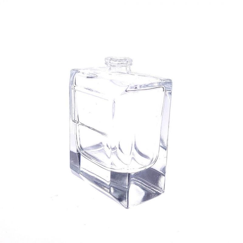 Custom Metal Label Glass Perfume Bottle 50ml Square Clear Spray Bottle