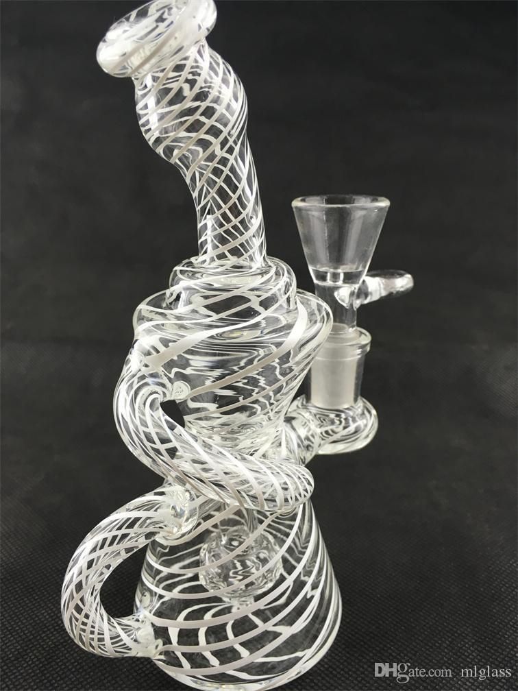 Hand Drawn White Spiral Creative Glass Bottle Water Pipe