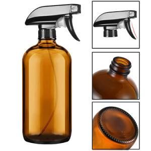 16oz Refillable Amber Glass Spray Bottles with Black Trigger Sprayer Mist and Stream Setting