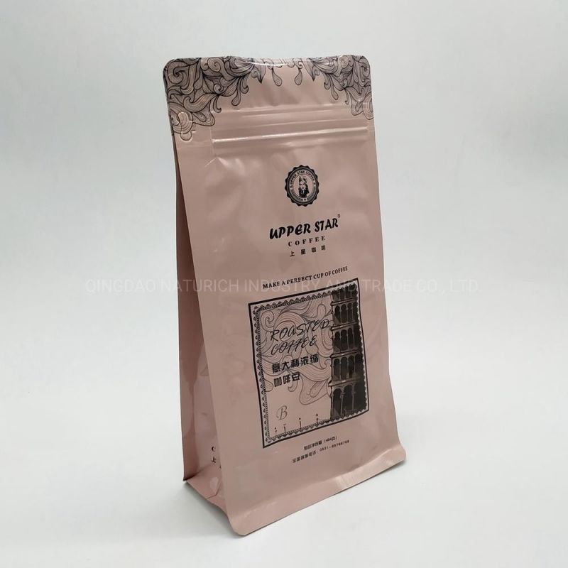 Custom Compostable Coffee PLA Bags with Valve and Easy-Tear Zip Flat Bottom Pouch