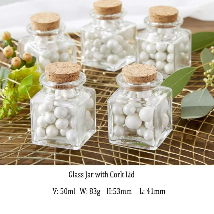 50ml Square Glass Favor Jar with Cork Stopper Petite Treat Glass Jar