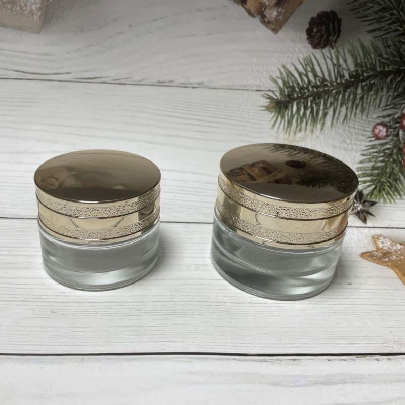 Empty Cosmetic Cream Jar Glass Cream Jar with Bamboo Plastic Aluminum Cap