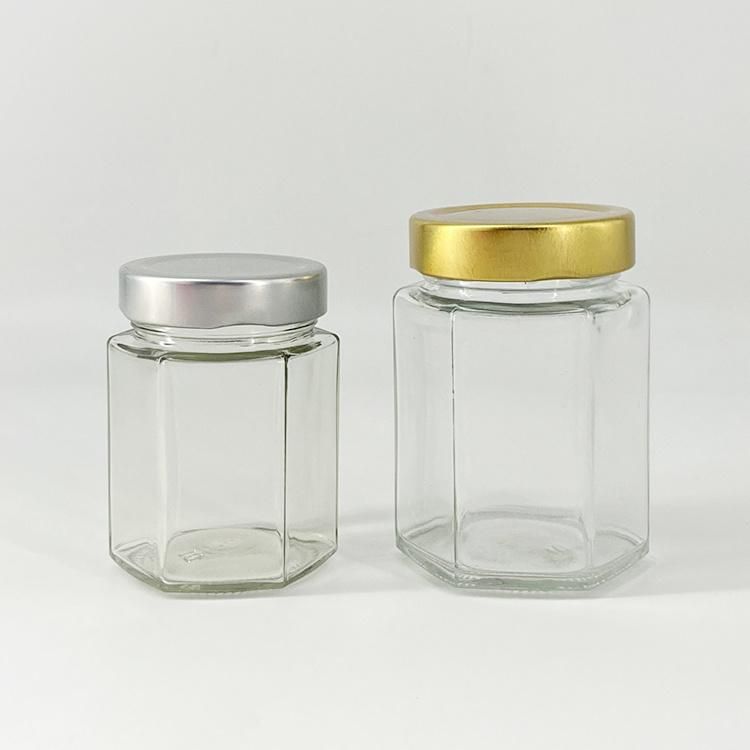 Jam Honey Deep Lid Glass Bottle, Hexagon Glass Honey Jam Spices Jars 250ml 280ml