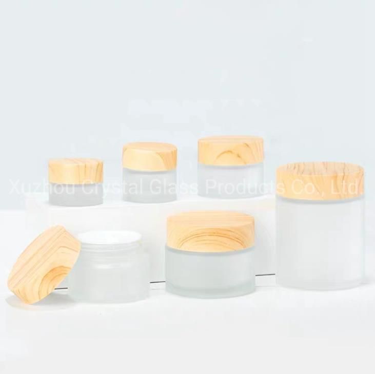 Bamboo Cap Custom Printed Cosmetic Glass Cream Jar 100g 120g for High Quality