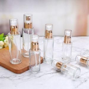 Wholesale Cosmetic Packaging Square Clear Empty Serum Lotion Foundation Glass Bottle with Pump