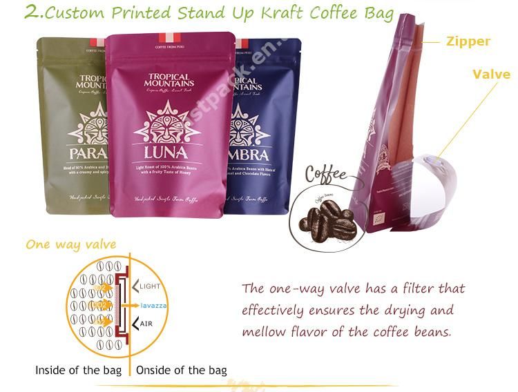 Recycle PLA Kraft Paper Stand up Packaging Bag for Coffee Tea Nuts Rice Spice Powder