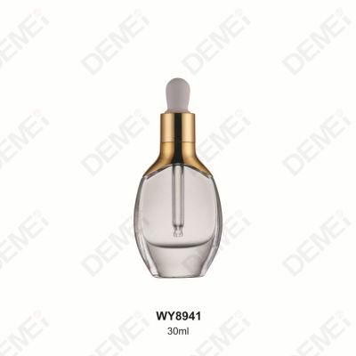 30ml Flat Round Dropper Glass Bottles with Aluminum Collar Silver Cap