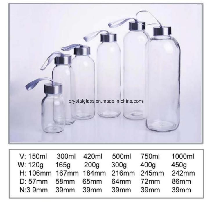 5oz 10oz 18oz 33oz Glass Water Bottles with 6 Coloe Sleeves AMD Stainless Steel Lids