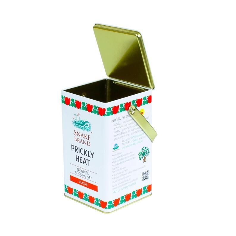 Customized Design Square Bag Tin Can with Handle, Use for Packing Cooling Powder