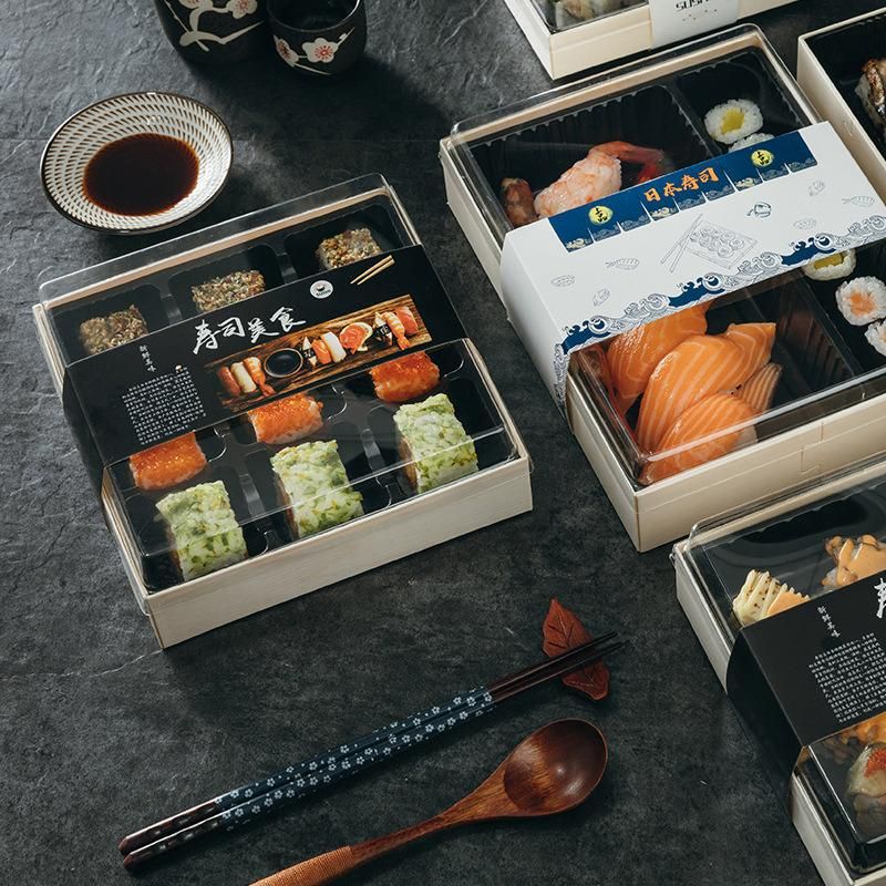 Wooden Disposable Takeout Togo Sushi Packaging Take Away Bento Lunch Cake Dessert Pastry Bakery Food Container Cheese Boards Box