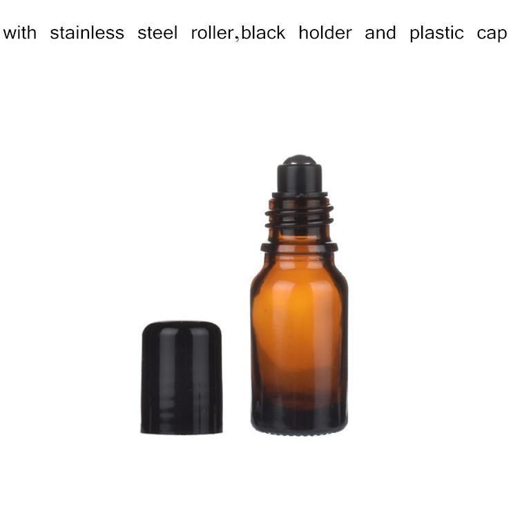 5ml-100ml 18mm Neck Finish Amber Essential Oil Roll on Glass Bottle with Plastic Cap Cosmetic Packaging Bottle