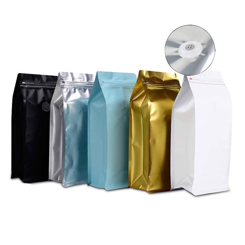 Custom Printed Flat Bottom Coffee Packaging Bag with Valve and Zipper