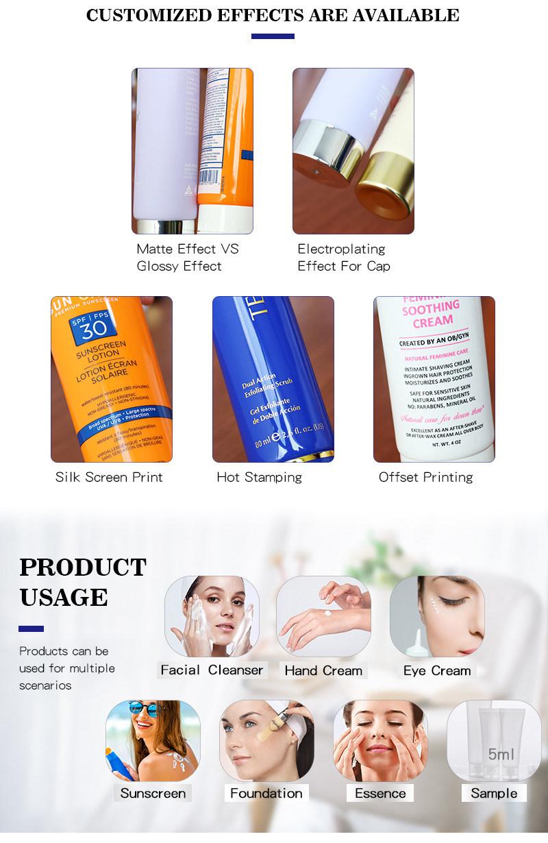 China Manufacturer Soft Skin Care Empty Cream Tube for Cosmetics Products Plastic