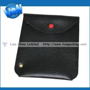 Black Smooth Leather Snap Jewelry Pouch (R-013)