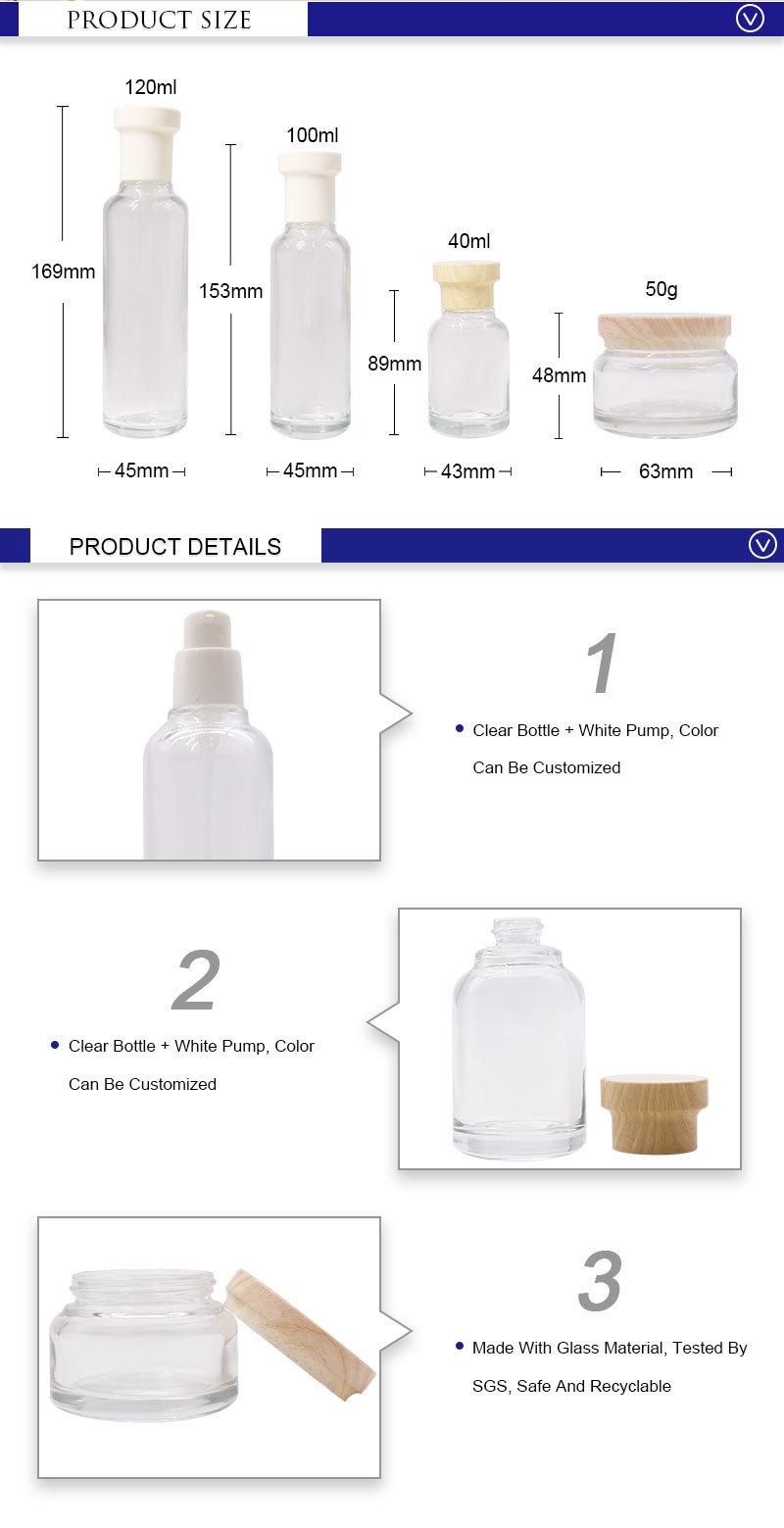 40ml 100ml 120ml Wholesale Glass Cosmetic Spray Toner Skincare Lotion Bottle with Pump