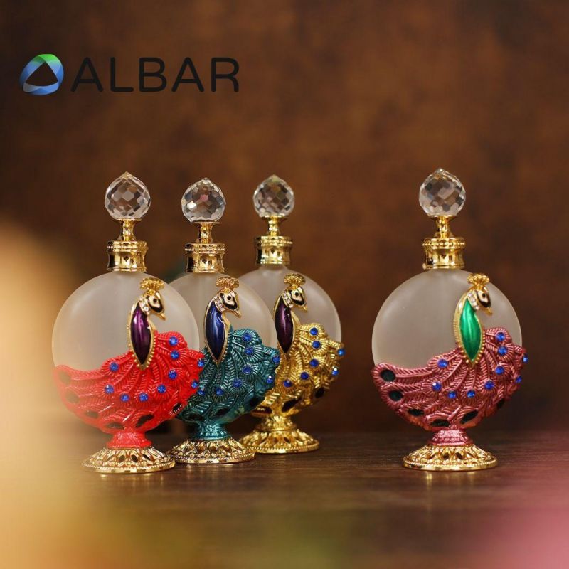 Gold and Colorful Zinc Zamac Metal Glass Bottles for Perfume Fragrance Attar Oud Personal Care