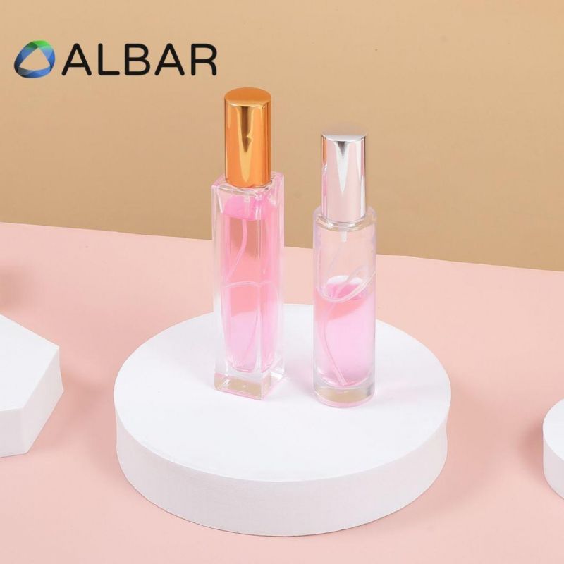 Square Round Cylinder Flat Shoulder Glass Bottles with Spray Tube Thick Mist