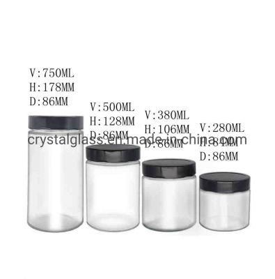 30ml 50ml 4oz 8oz 16oz 32oz 1000ml Cylinder Transparent Storage Honey Glass Jar with Screw Plastic Cap Metal Lid