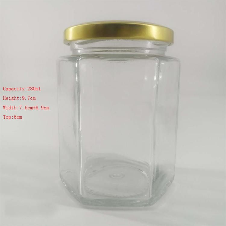 Hexagonal Wide Mouth Honey Glass Jars 9 Oz with Metal Lids