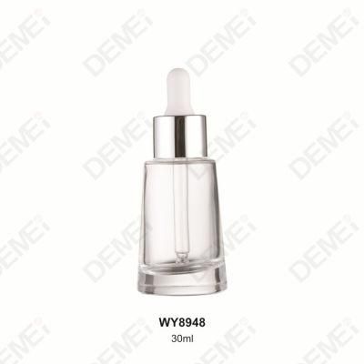 30ml Cosmetic Packaging Big Bottom Glass Dropper Bottles with Silver Pipette Dropper Cap