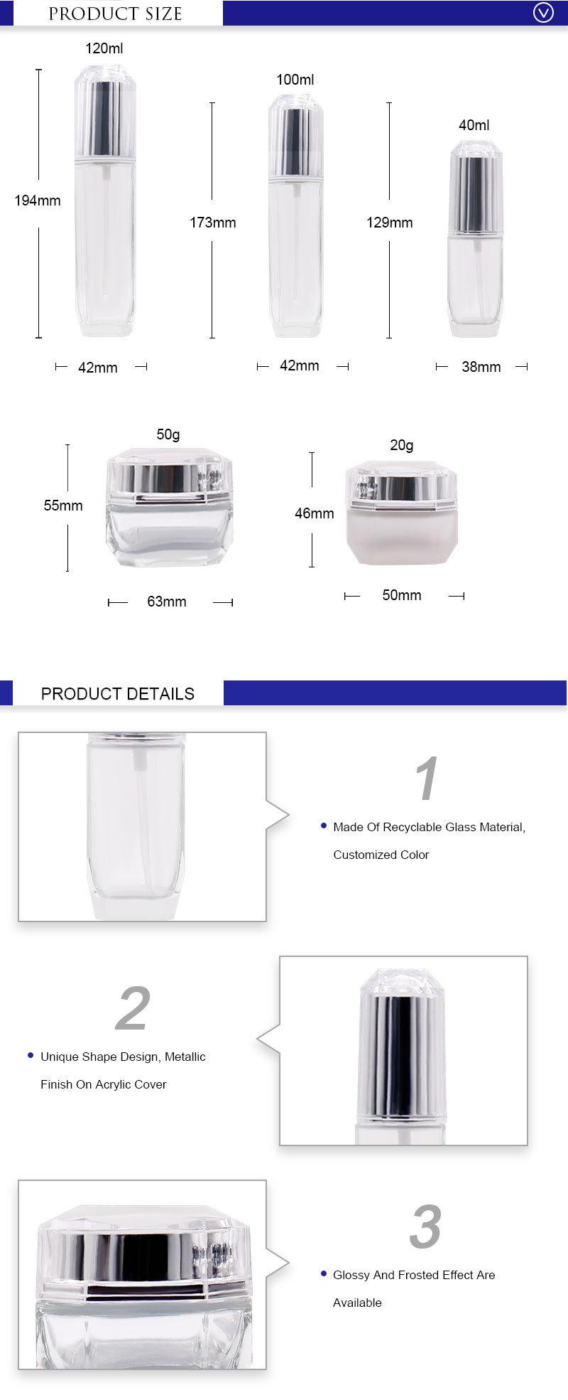 100ml 50ml 40ml 20ml Factory Price Luxury Cosmetic Skincare Packaging Glass Cream Bottle