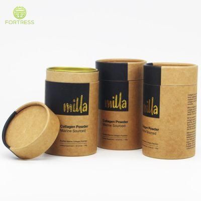 Eco-Friendly Food Grade Brown Cardboard Paper Tube with Metal Lid