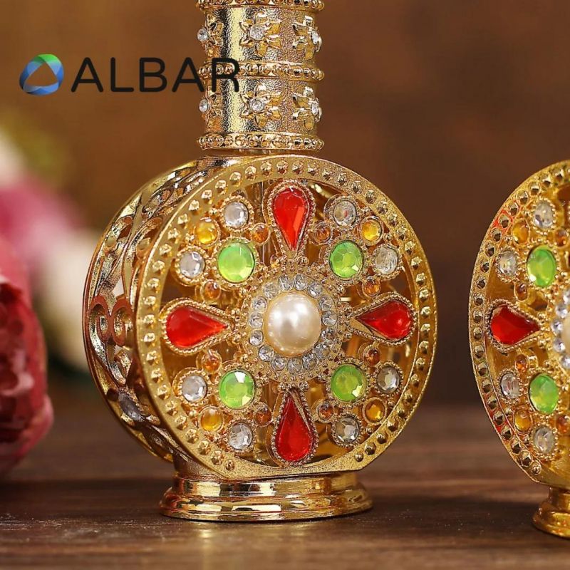 Round Glossy Diamonds Attar Oud 12ml 10ml Zinc Zamac Glass Perfume Bottles