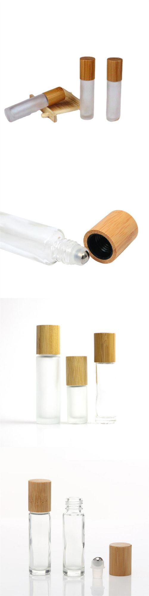 Wholesale 10ml Frosted Glass Roll on Bottle Bamboo Cap Essential Oil Roller Bottle