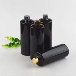 500ml Pet Plastic Black Color Gold and Silver Screw Cap Cosmetic Bottle