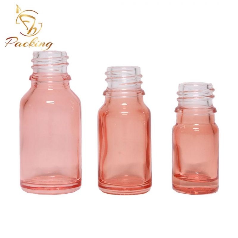 5ml 10ml 15 Ml Customized Pink Glass Essential Oil Bottle with White Tamper-Proof Cap White Dropper