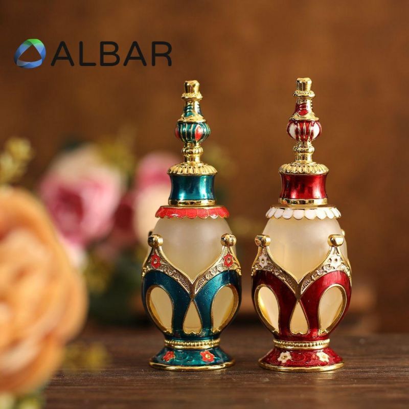 Flat and Oval Round Attar Oud Perfume Bottles with Glass Stick Zamac Style