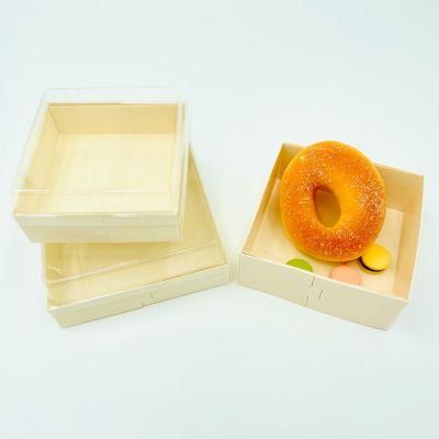 Biodegradable Togo Food Container Disposable Lunch Fast Food Box Transparent Lid Customized Wooden Sushi Takeaway Packaging Box