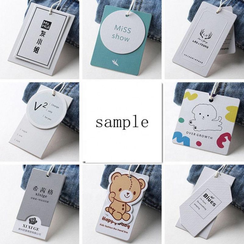 High Quality Fashion Customized Printed White Black Eco Friendly UV Custom Paper Hangtags Clothing String Hanging Hang Tag