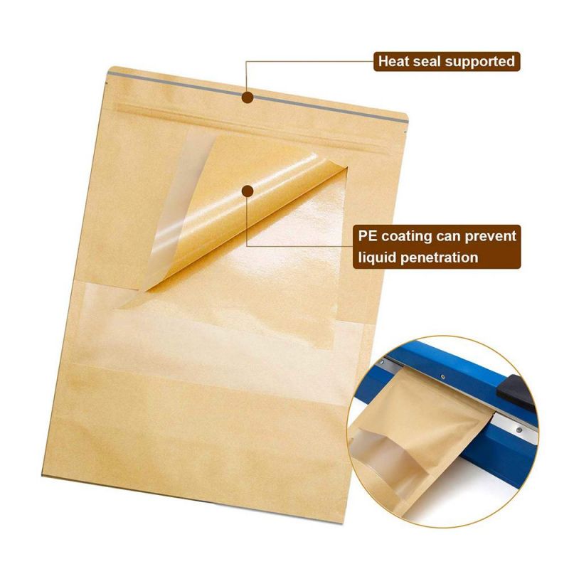 Kraft Paper Pouch Sachet, Stand up Ziplock Bag Sachet Kraft Paper Bag with Window, Eco Friendly Stand up Kraft Paper Pouch