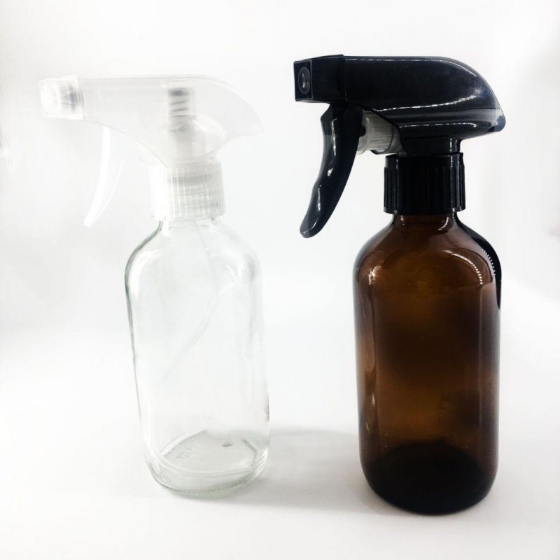 250ml Amber Brown Bpston Round Trigger Spray Glass Bottle for Essential Oils and Cleaning Products with Packing Box