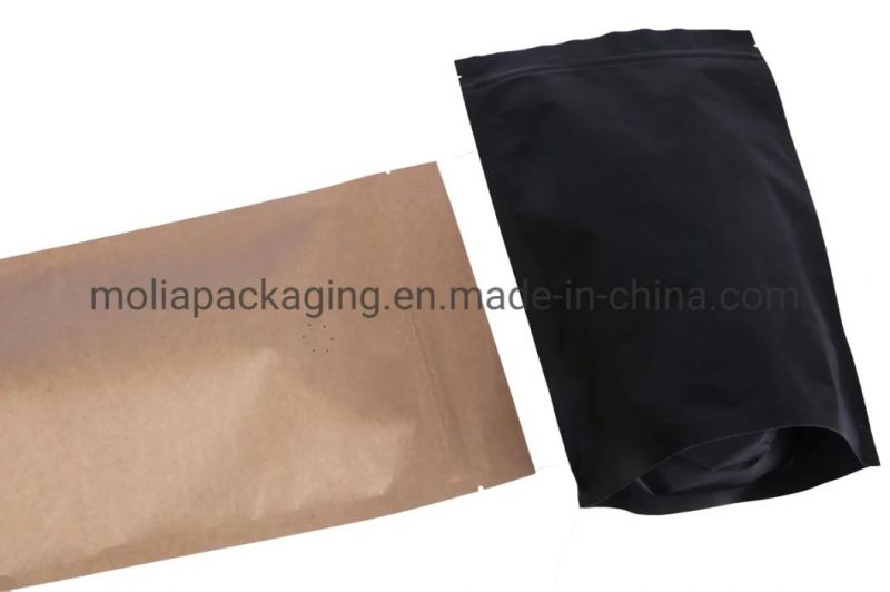 High Quality Eco Friendly Plastic Packaging Bags Customized Stand up Pouch Black Paper Bags with Zipper and Valve