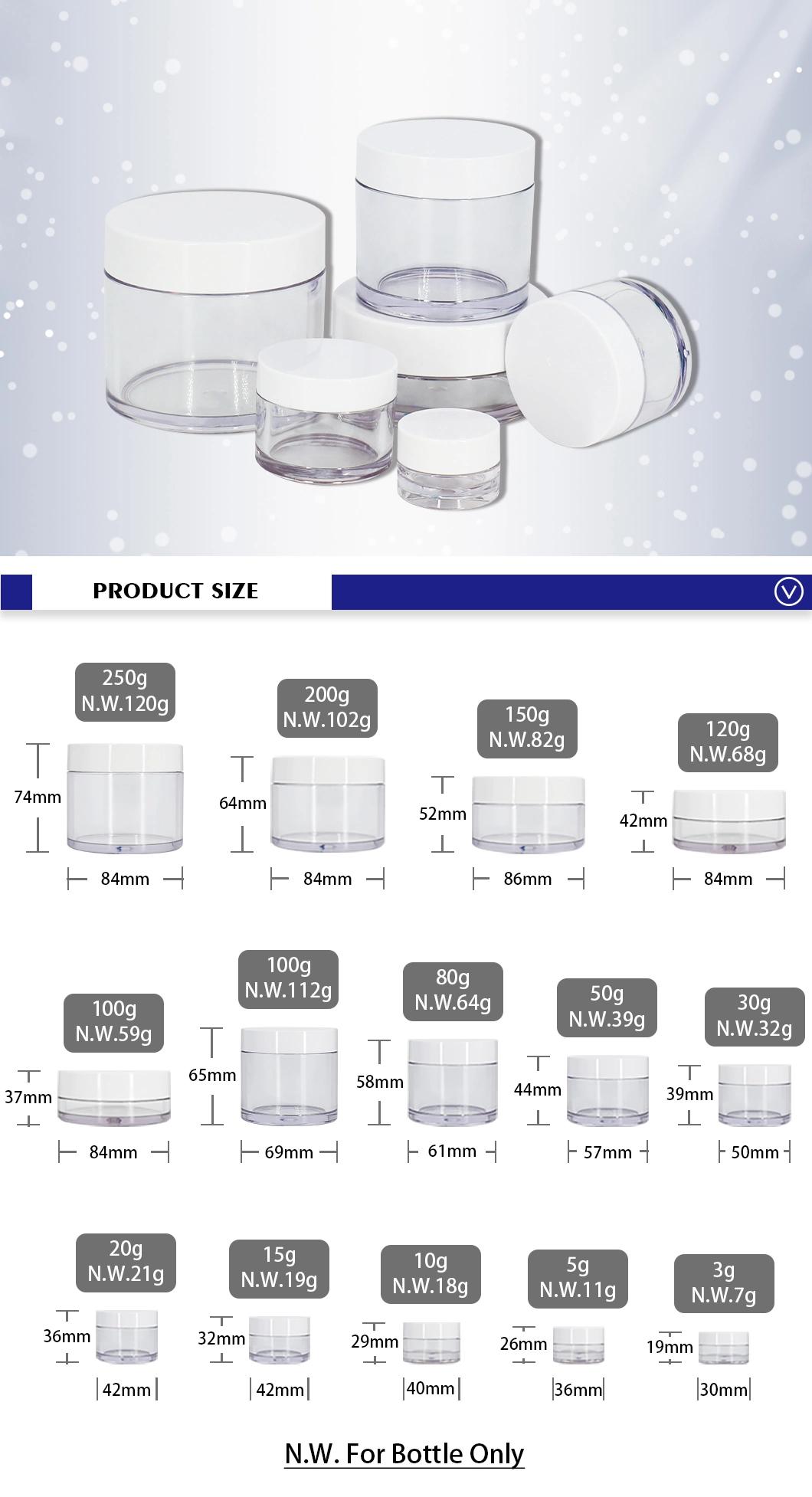 3G/5g/10g/15g/20g/30g/50g PETG Eco Empty Jar Crystal Clear Facial Lotion Container Jars