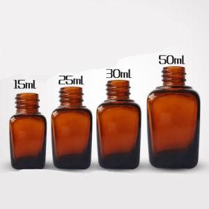 15ml, 25ml, 30ml, 50ml Amber Square Glass Vials Essential Oil Bottle with Tamper Evident Cap