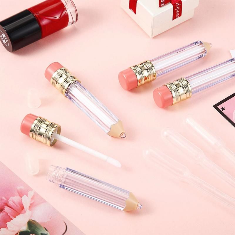 Hot Sale 5ml Mini Pencil Shaped Empty Plastic Lip Gloss Container Tube with Wand Brush