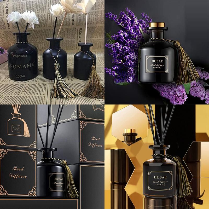 Hot Sale 200ml Empty Black Unique Refillable Home Reed Glass Diffuser Bottle with Cork